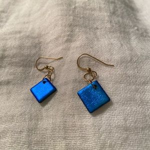 Handmade Iridescent blue art glass earrings